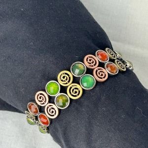 Bronzed and Colored Glass Stretch Bracelet